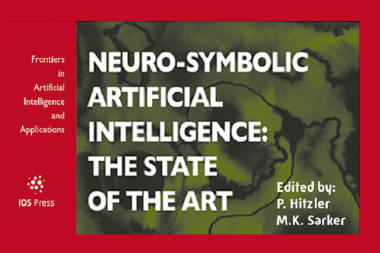 Neuro-Symbolic Artificial Intelligence book cover extract with green swirls on left and red stripe on left
